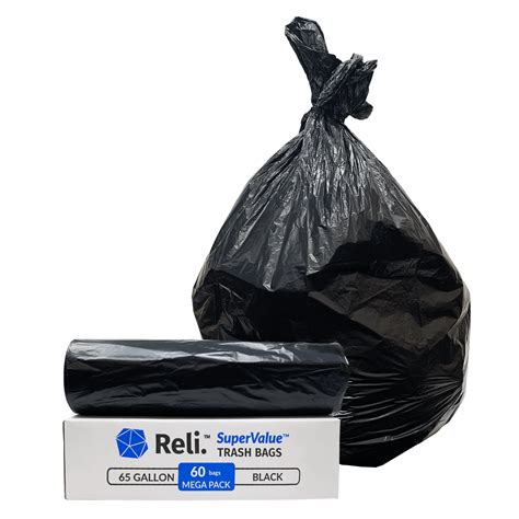 Reli 65 Gallon Trash Bags Heavy Duty Black Garbage Bags Drum Liners