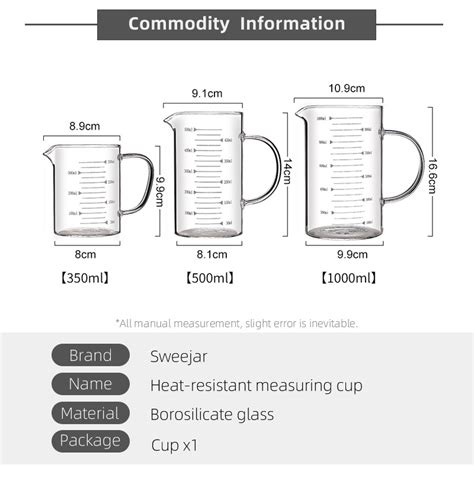 SWEEJAR Borosilicate Glass With Handle With Scale Measuring Cup For