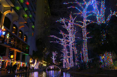 San Antonio, Texas- Riverwalk at night during Christmas season ...