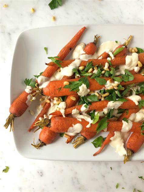 Roasted Carrots With Garlic Tahini Sauce Pickled And Poached