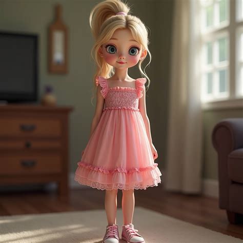 Blonde Woman In Frilly Dress And Sneakers Stable Diffusion Online