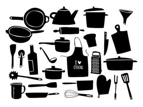 Ensemble D Outils De Cuisine En Silhouette Ustensile De Cuisine Style