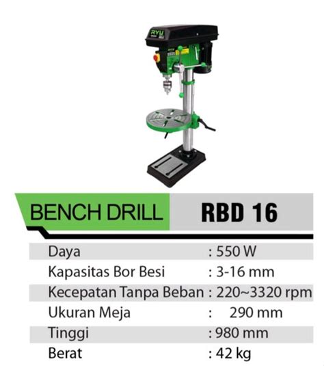 Jual Mesin Bor Duduk 16mm 550 Watt Ryu Rbd 16 Bench Drill Press 16 Mm