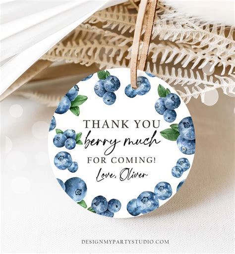 Editable Blueberry Favor Tags Berry First Birthday Thank You Stickers