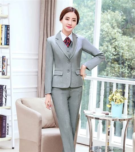 Formal Women Business Suits Ladies 3 Piece Vest Pant And Jacket Set