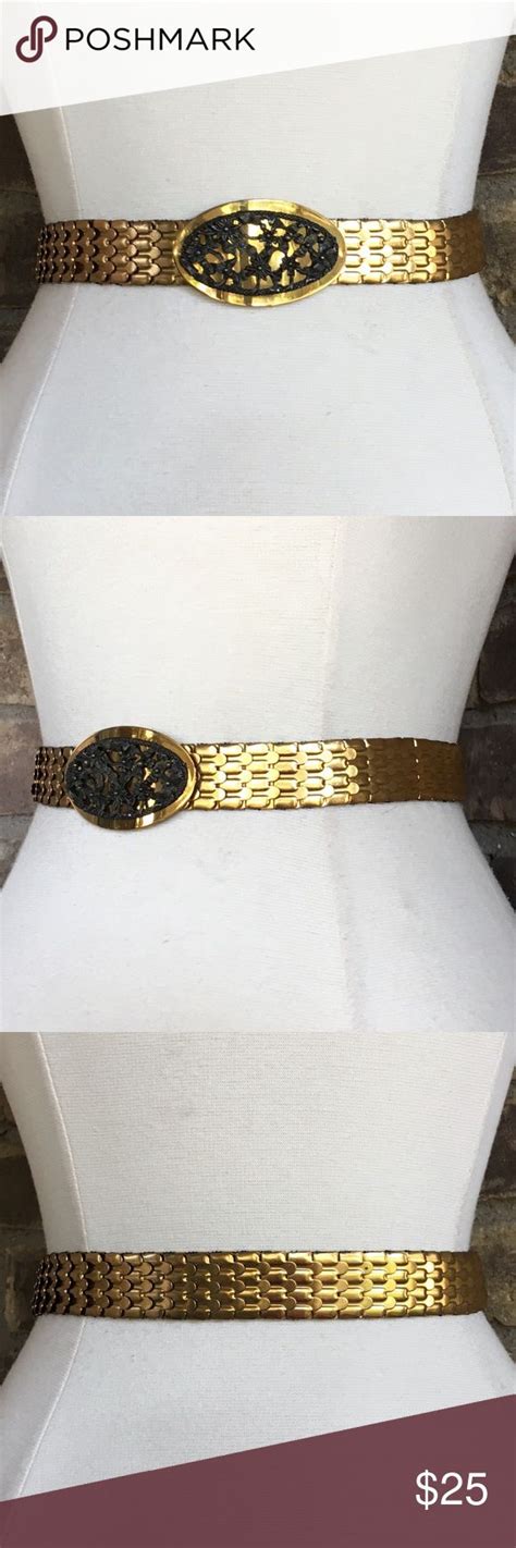 Vintage Belt S M Stretch Gold Metal Fish Scale Vintage Belts Metal