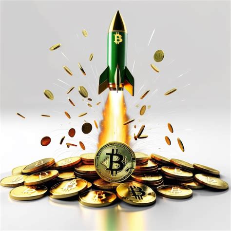 Premium Photo Rocket Launching Bitcoin On Top Of Pile