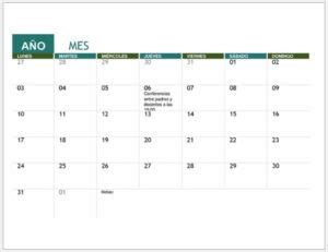 Plantilla Calendario Excel Para 2022 PlantillasOffice Net