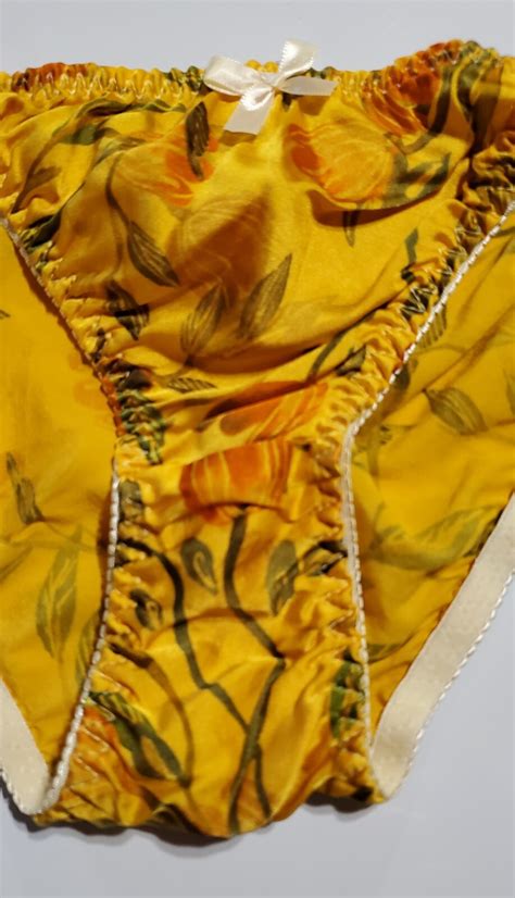 SILK String Bikini Sissy Panty Slippery L YELLOW Fl Gem