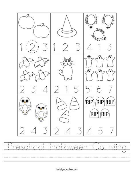 Preschool Halloween Counting Worksheet Twisty Noodle