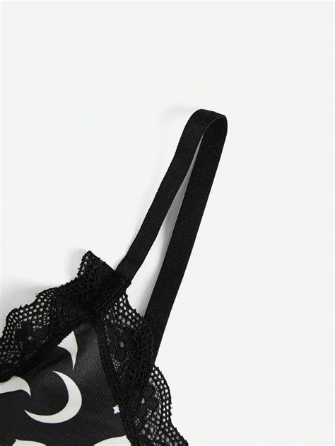 Romwe Goth Contrast Lace Bat Print Lingerie Set Shein Usa