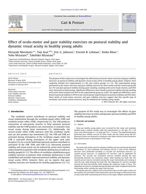 Pdf Effect Of Oculo Motor And Gaze Stability Exercises On Postural