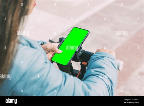 Beautiful Latina Woman Middle Age Years Old Long Hair Uses Smart Phone Application To