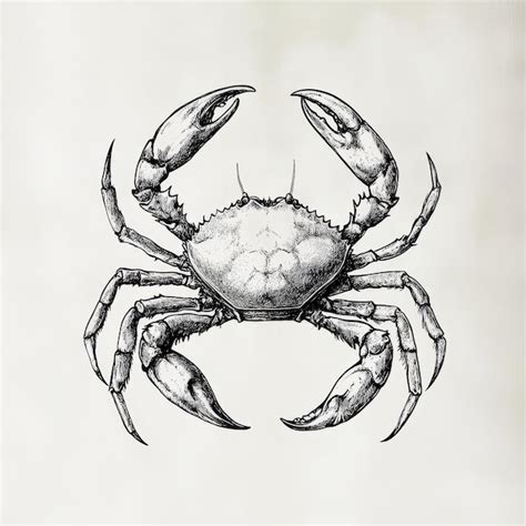 Crab Sketch Hand Drawn Vector Illustration Engraved Style Premium Ai