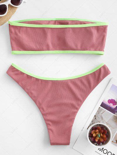 Pink Bikini Hot Push Up High Waist Striped And String Pink Bikini