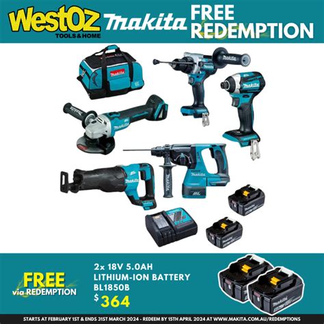 Makita 18V 5 0Ah Li Ion Brushless Cordless 5pce Combo Kit DLX5063TX1