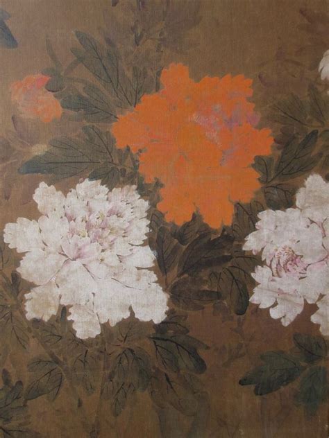 Antique Korean Silk Panel Painting Of Peonies Zentner Collection