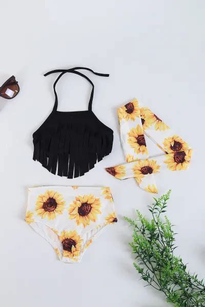 Sarı 2 8 Yaş Püsküllü Desenli Kız Çocuk Bikini Mayo Takım 269804 TL Modamizbir Modamizbir