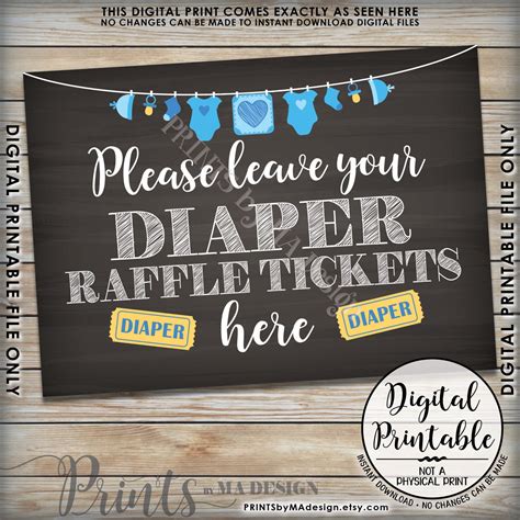 Diaper Raffle Ticket Sign Leave Your Raffle Ticket Here Raffle Ticket