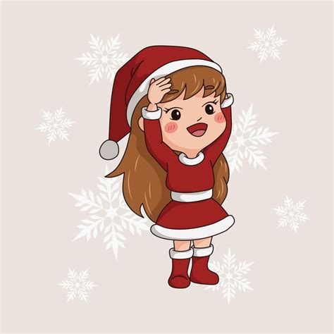 Premium Vector Merry Christmas Happy Little Girl Cute Character
