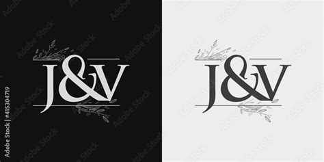 JV Initial logo, Ampersand initial Logo with Hand Draw Floral, Initial Wedding Font Logo ...