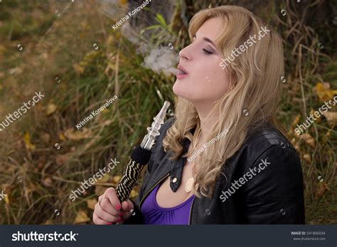 Sexy Blonde Big Breasts Smokes Hookah Stock Photo Shutterstock
