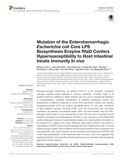 PDF Mutation Of The Enterohemorrhagic Escherichia Coli Core LPS