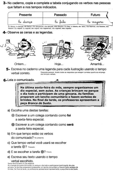 Atividades Verbos Presente Passado E Futuro 5o Ano Com Gabarito