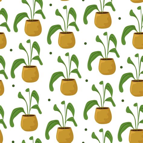 premium vector seamless pattern  indoor plants  white background