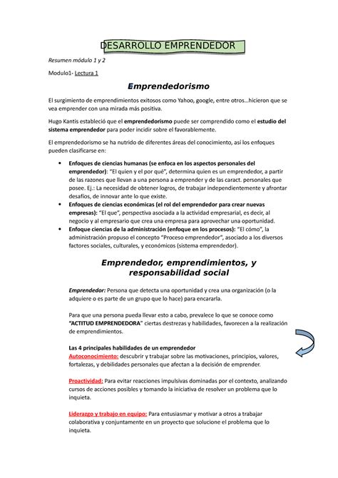 Desarrollo Emprendedor Mod Y Desarrollo Emprendedor Resumen