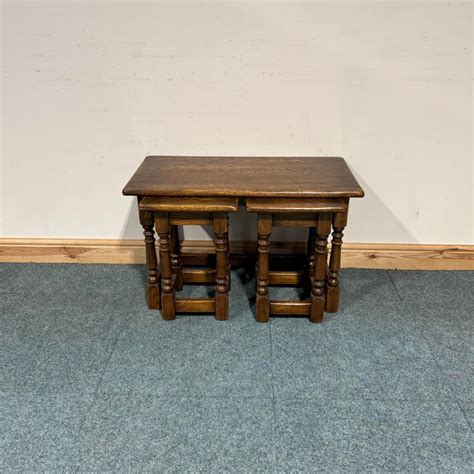 Large Rustic Solid Oak Nest Of Tables O The Restored