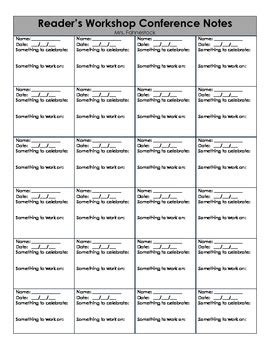 Reader S Workshop Conference Notes Printable By Kfahnestock Tpt