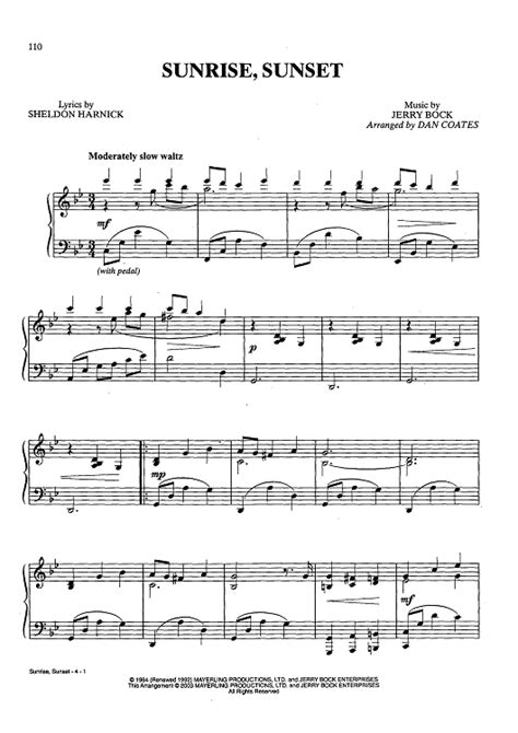 Sunrise, Sunset" Sheet Music for Piano Solo - Sheet Music Now