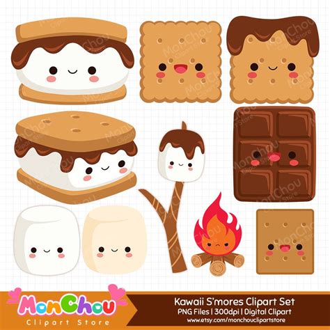 Off Sale Kawaii S Mores Clipart Cute Smore Clip Etsy