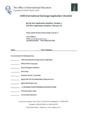 Fillable Online Uvm Incoming Exchange Application Converted Pdf