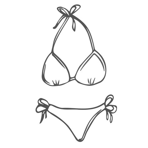 Doodle Beach Bikini Sketch In Vector Summer Swimwear Icon Isolated