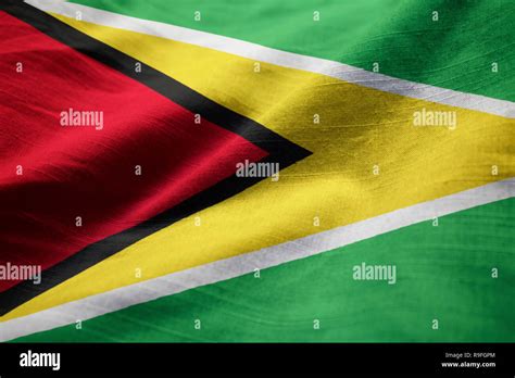 Closeup erizadas de Guyana Guyana bandera, la bandera ondeando en el ...