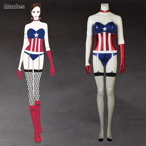 Captain America Sexy Jumpsuit Avengers Cosplay Costume Adult Women