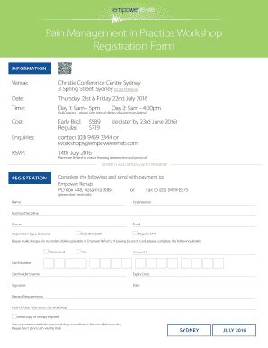 Fillable Online Pain Management In Practice Workshop Registration Form