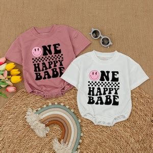 Personalized One Happy Babe Romper One Happy Girl Smiley Face
