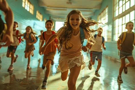 Premium Photo Back To School Bliss Joyful Kids Running Through School