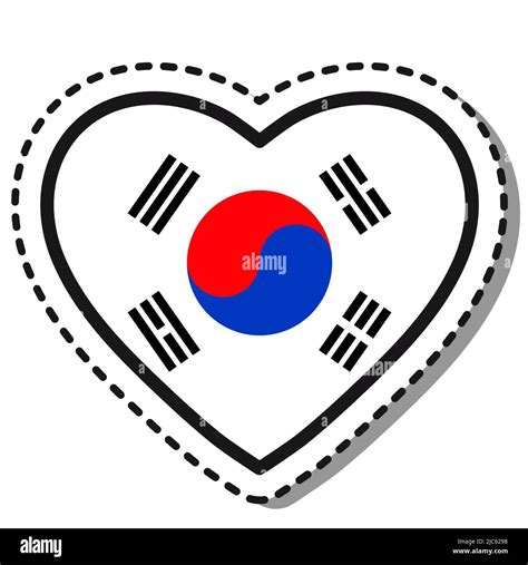 Flag South Korea Heart Sticker On White Background Vintage Vector Love