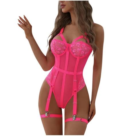 Femmes Lingerie Sexy Corset Dentelle Sexy Fil Sous Vêtements Joints Corps Tops Rose Rose