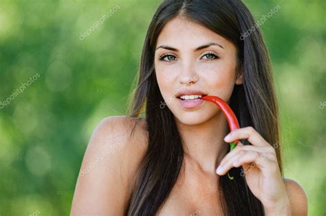 Portrait Romantic Naked Women Acute Red Pepper Stock Photo By Bestphotostudio
