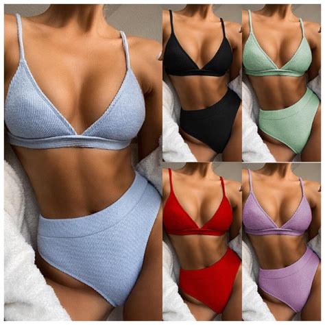 Bộ Đồ Bơi Bikini Lưng Cao Màu Sắc Tinh Khiết Có Đệm Mút Dành Cho Nữ Shopee Việt Nam