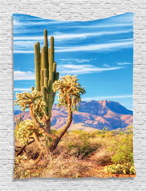 Cactus Tapestry Mexican Landscape Themed Photo Cacti Pattern In The