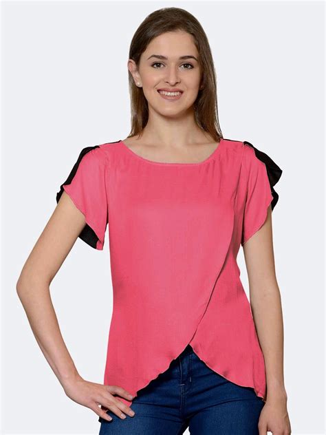 Buy Patrorna Women Pink And Black Colorblocked Antimicrobial Wrap Top