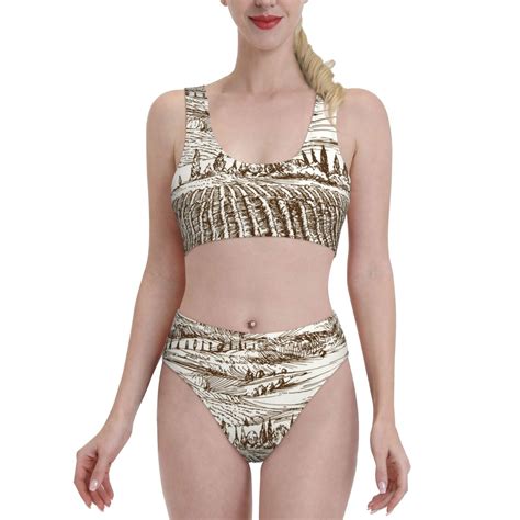 Logiee Vineyard Landscape Print Women S Piece Bikini Set Halter Bathing Suit High Waisted