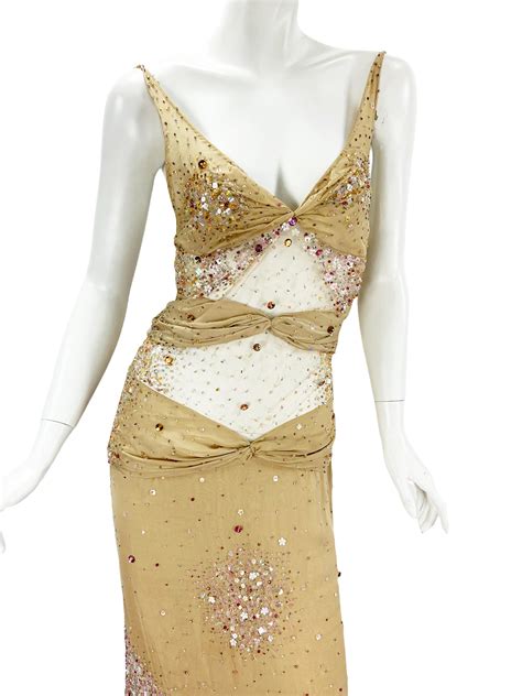 Vintage Valentino F W Runway Nude Sexy Sheer Fully Embellished Dress Gown For Sale At StDibs