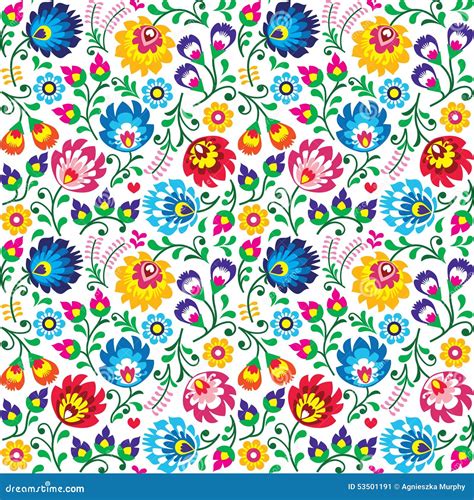 Seamless Polish Folk Art Floral Pattern Wzory Lowickie Wycinanki